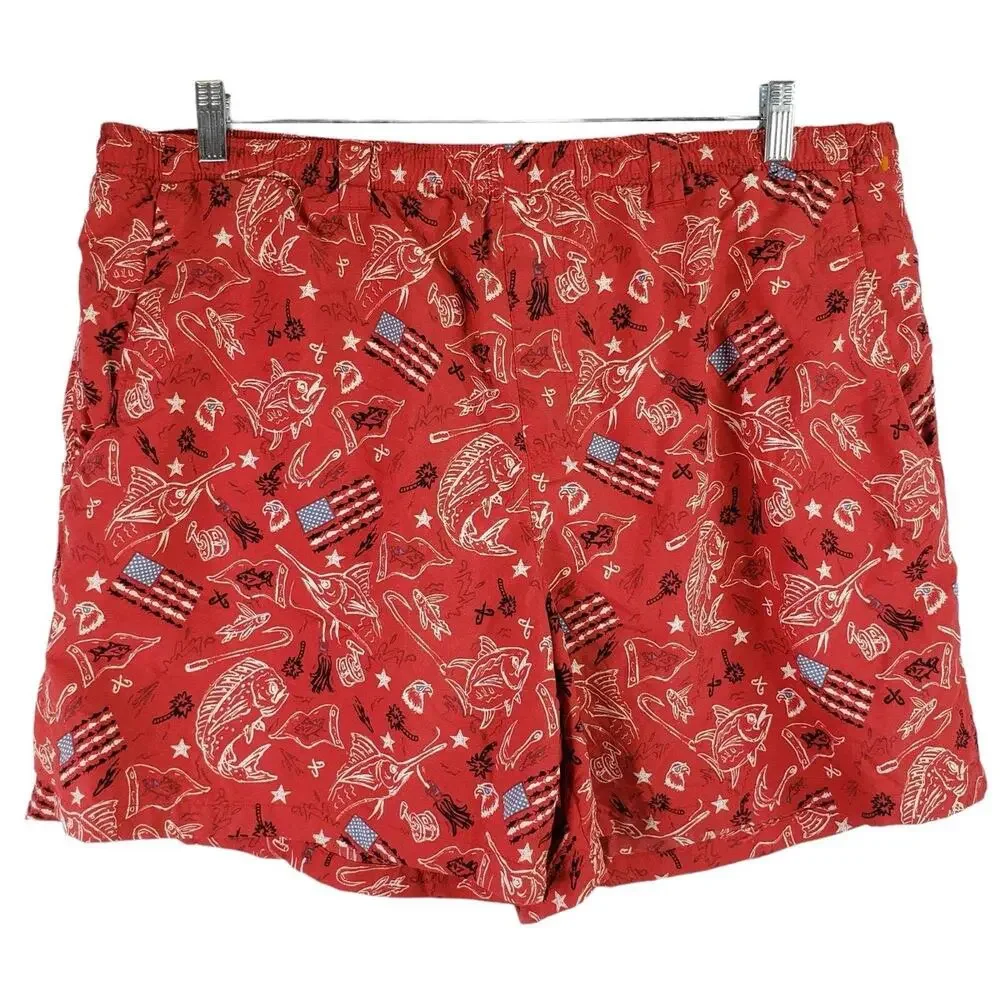 Columbia PFG Swim Trunks Red Men’s Size XXL American Flag Lined Pockets USA